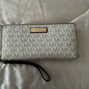 Michael Kors Monogram Wristlet in Cream and Black